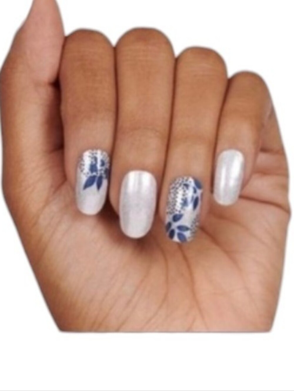 Color Street Leaf It To Me Silver Glitter Nail Strips Set Blue Floral Accents